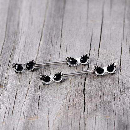 14 Gauge 9/16 Clear Gem 50s Retro Sunglasses Barbell Nipple Ring Set