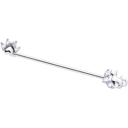 14 Gauge Clear CZ Gem Paw Print Cat Industrial Barbell 38mm