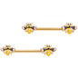 14 Gauge 9/16 Gold Tone Yellow Pink Bee Barbell Nipple Ring Set