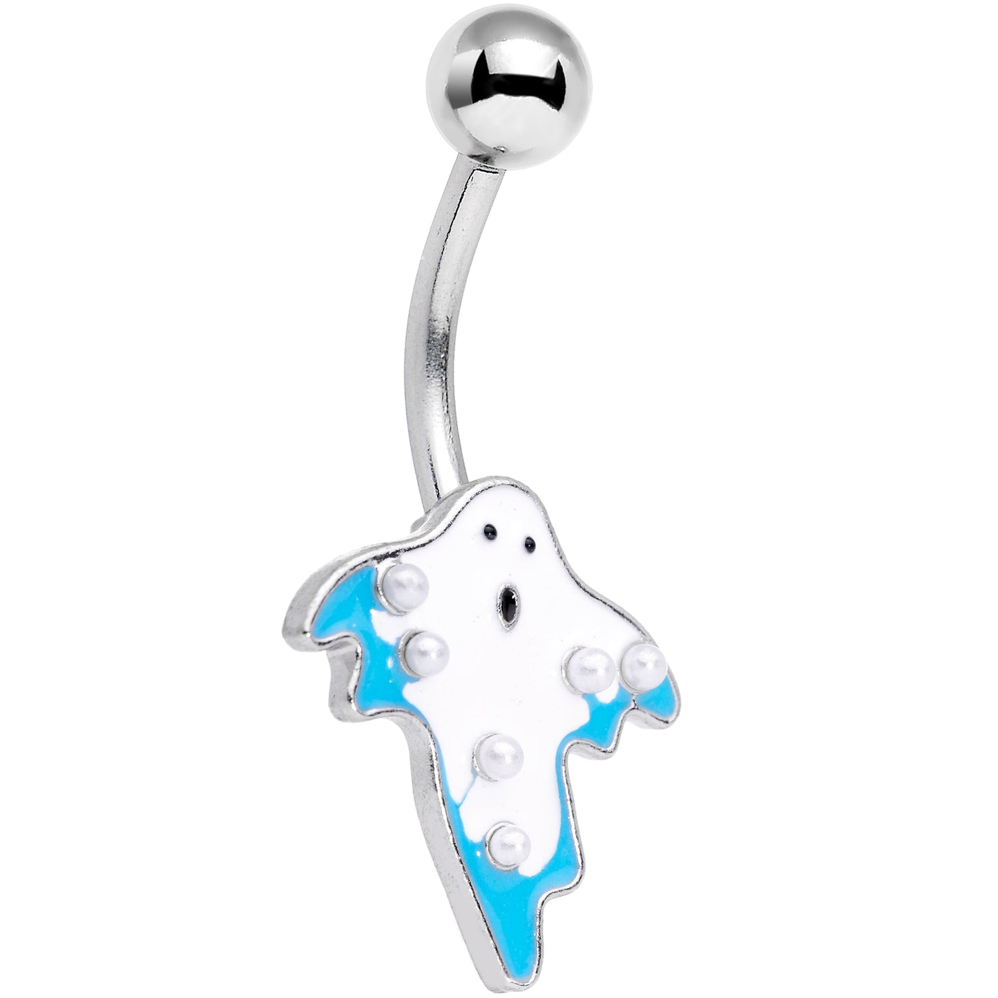 White Orb White Blue Ghost Halloween Belly Ring