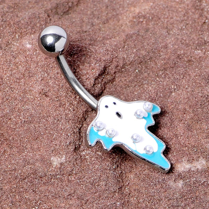 White Orb White Blue Ghost Halloween Belly Ring