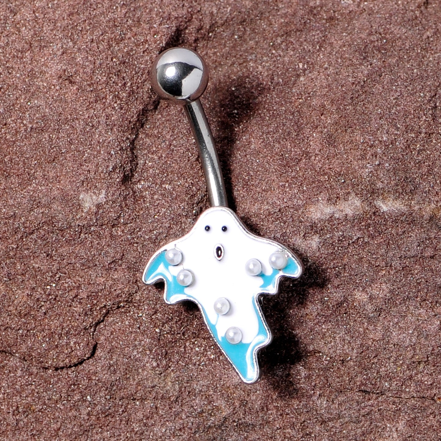 White Orb White Blue Ghost Halloween Belly Ring