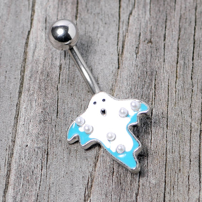 White Orb White Blue Ghost Halloween Belly Ring