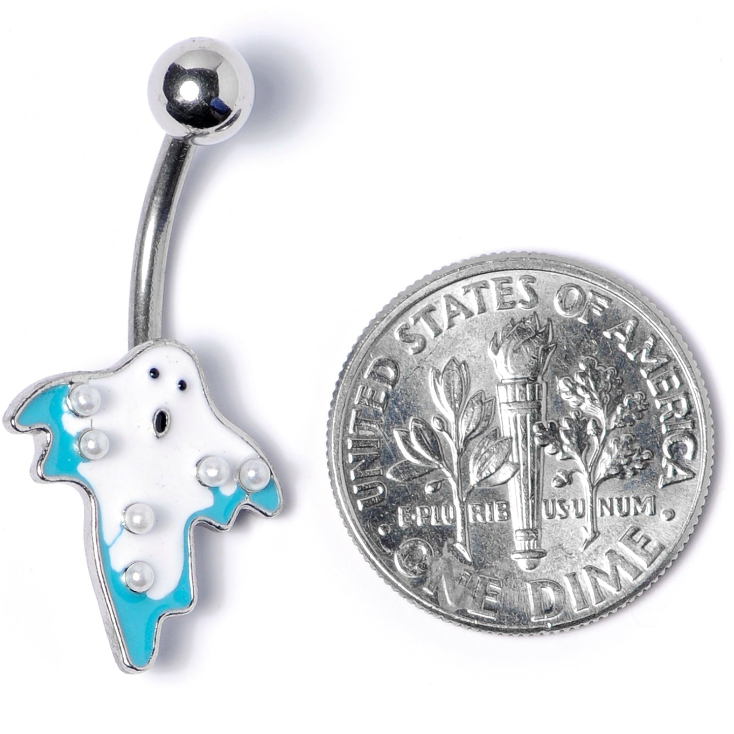 White Orb White Blue Ghost Halloween Belly Ring