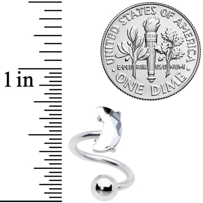 14 Gauge 3/8 Clear Gem Faceted Crescent Moon Spiral Twister Belly Ring