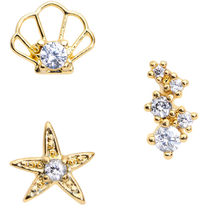 16 Gauge 1/4 Clear CZ Gem Gold Tone Nautical Cartilage Tragus Set of 3