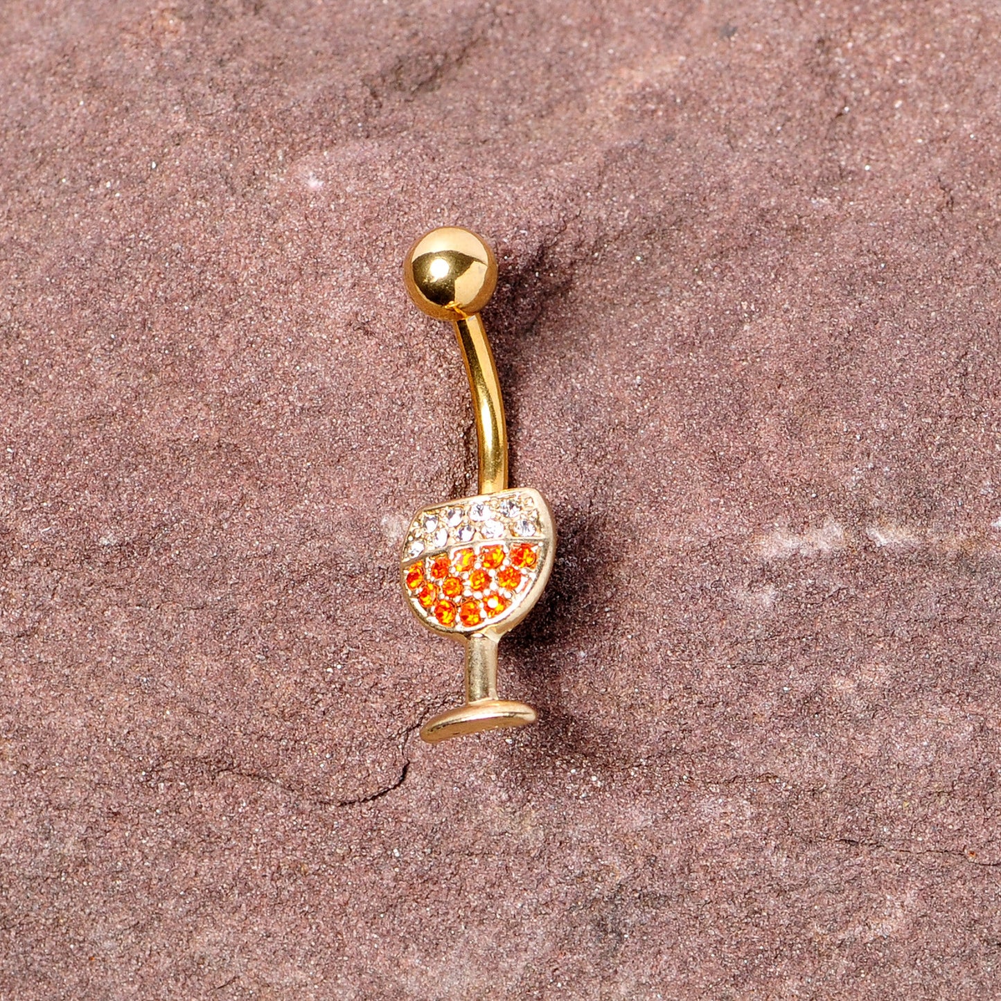 Clear Orange Gem Gold Tone Holiday Wine Belly Ring