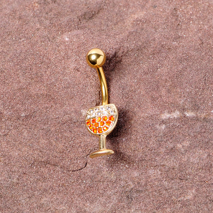 Clear Orange Gem Gold Tone Holiday Wine Belly Ring