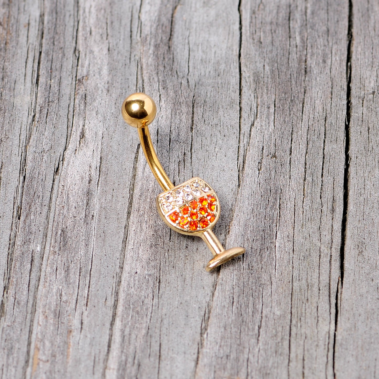 Clear Orange Gem Gold Tone Holiday Wine Belly Ring