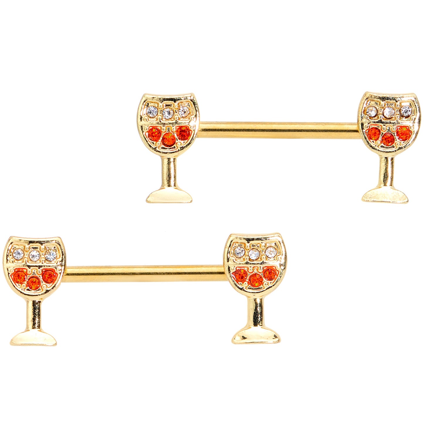 14 Gauge 9/16 Orange Gem Gold Tone Holiday Wine Nipple Ring Set