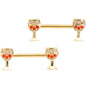 14 Gauge 9/16 Orange Gem Gold Tone Holiday Wine Nipple Ring Set