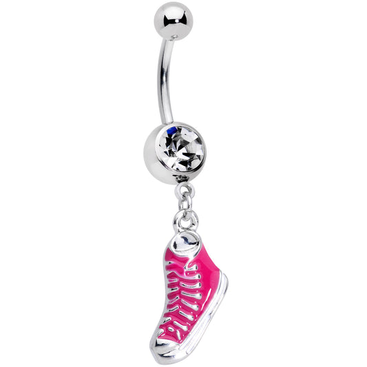 Clear Gem Pink High Top Sneaker Dangle Belly Ring
