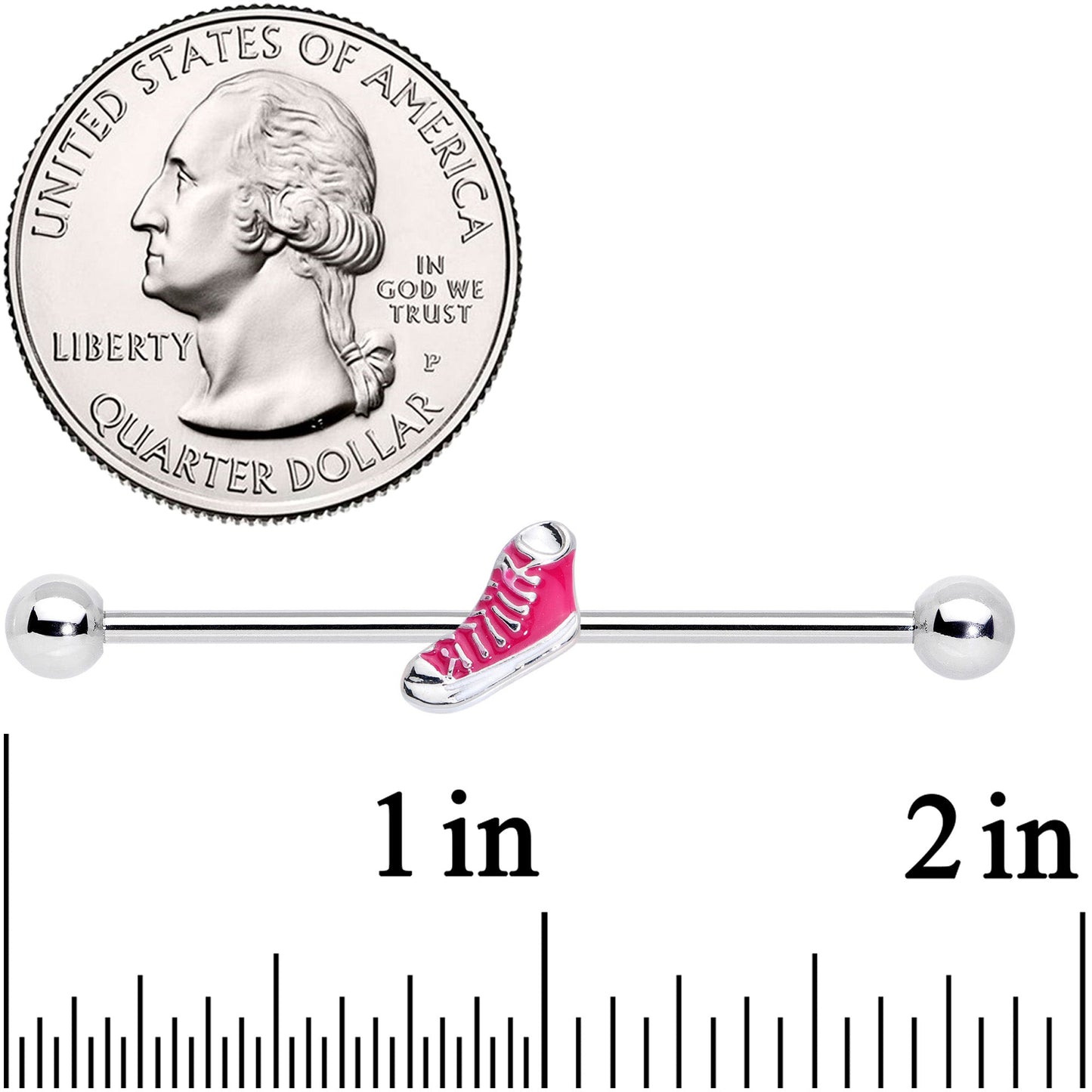 14 Gauge Pink High Top Sneaker Industrial Barbell 38mm