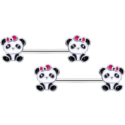 14 Gauge 9/16 Black White Precious Panda Barbell Nipple Ring Set