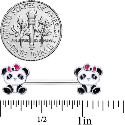 14 Gauge 9/16 Black White Precious Panda Barbell Nipple Ring Set