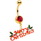 Red Gem Gold Tone Merry Christmas Dangle Belly Ring