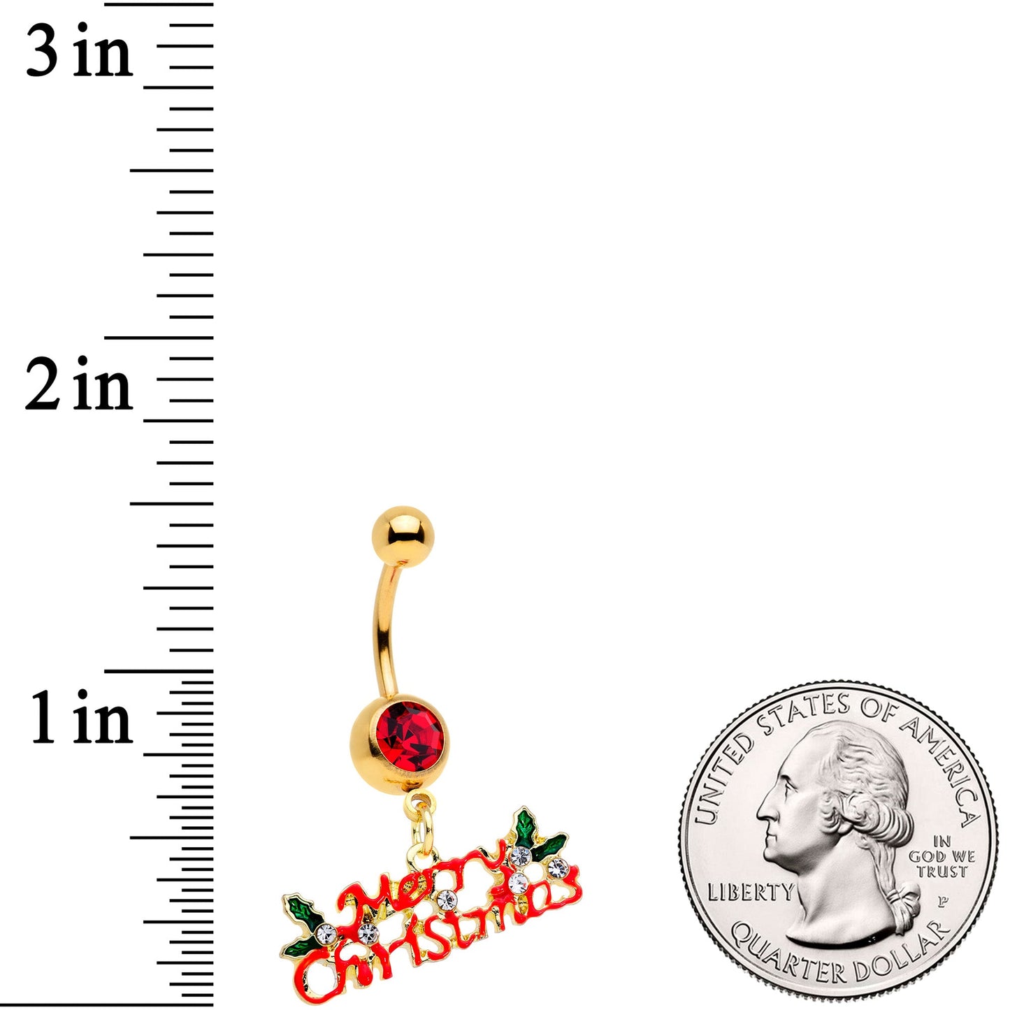 Red Gem Gold Tone Merry Christmas Dangle Belly Ring