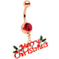 Red Gem Rose Gold Tone Merry Christmas Dangle Belly Ring