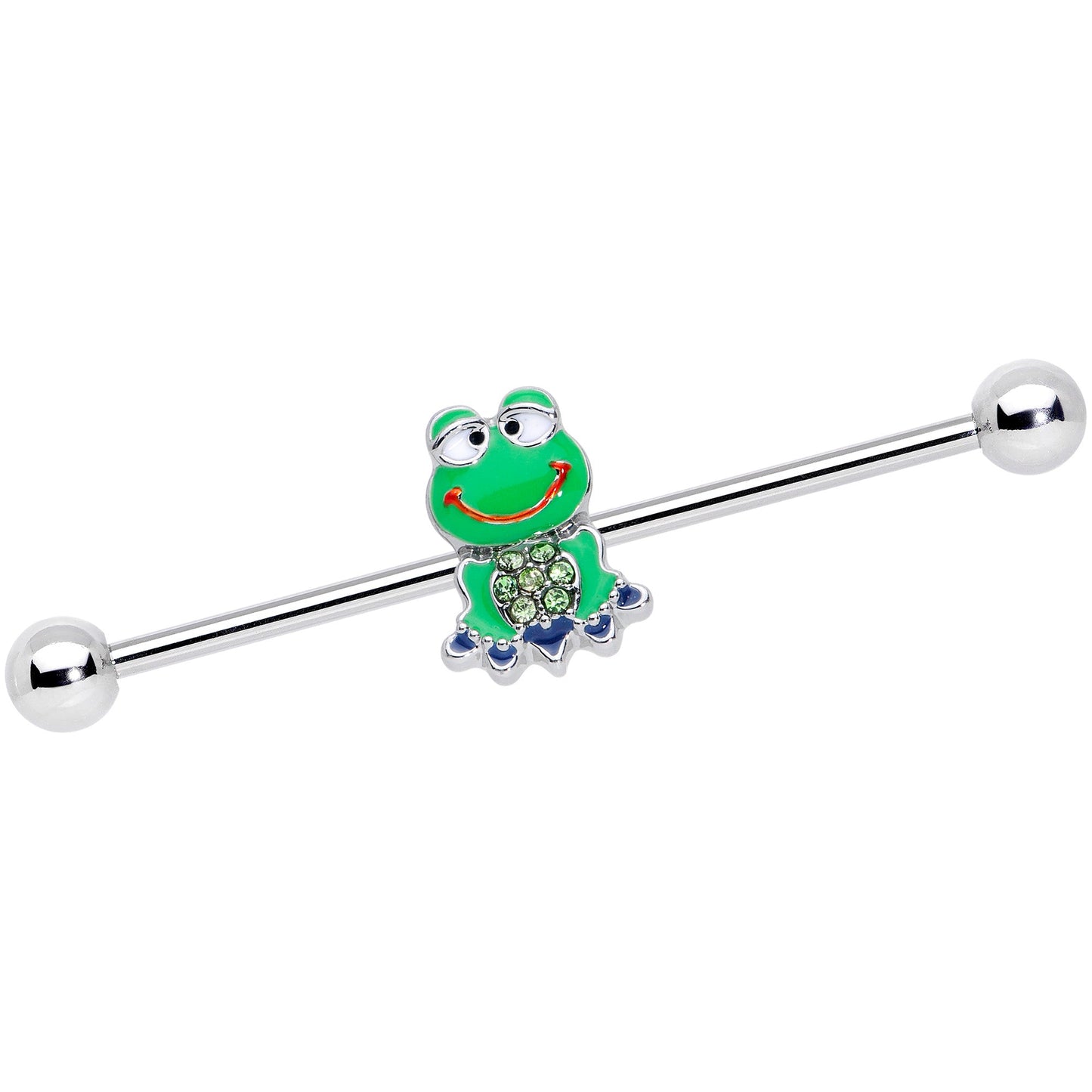 14 Gauge Green Gem Green Goofy Frog Industrial Barbell 38mm