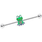 14 Gauge Green Gem Green Goofy Frog Industrial Barbell 38mm