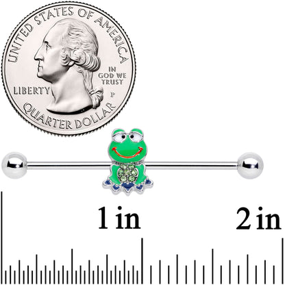 14 Gauge Green Gem Green Goofy Frog Industrial Barbell 38mm