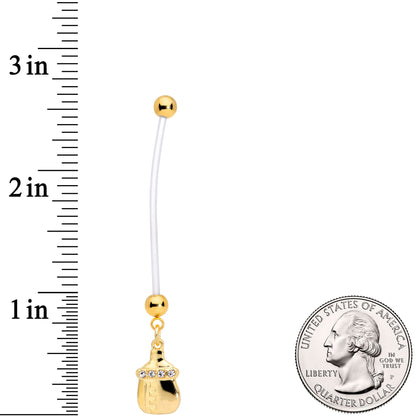 Clear Gem Gold Tone Baby Bottle Dangle Pregnancy Belly Ring