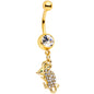 Clear Aqua Gem Gold Tone Mouse Dangle Belly Ring