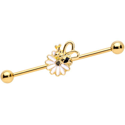 14 Gauge Gold Tone Loopy Wings Bee Flower Industrial Barbell 38mm