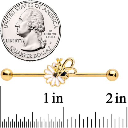 14 Gauge Gold Tone Loopy Wings Bee Flower Industrial Barbell 38mm