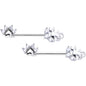 14 Gauge 9/16 Clear CZ Gem Paw Print Cat Barbell Nipple Ring Set