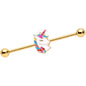 14 Gauge Gold Tone Rainbow Unicorn Industrial Barbell 38mm