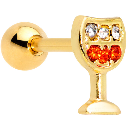 16 Gauge 1/4 Red Gem Gold Tone Holiday Wine Glass Cartilage Tragus