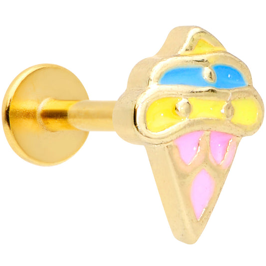 16 Gauge 5/16 Gold Tone Pink Blue Ice Cream Cone Labret Monroe Tragus