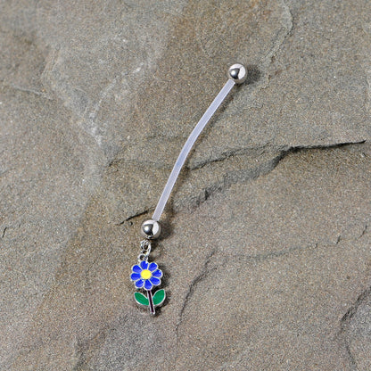 Bundle of Joy Green Blue Flower Dangle Pregnancy Belly Ring