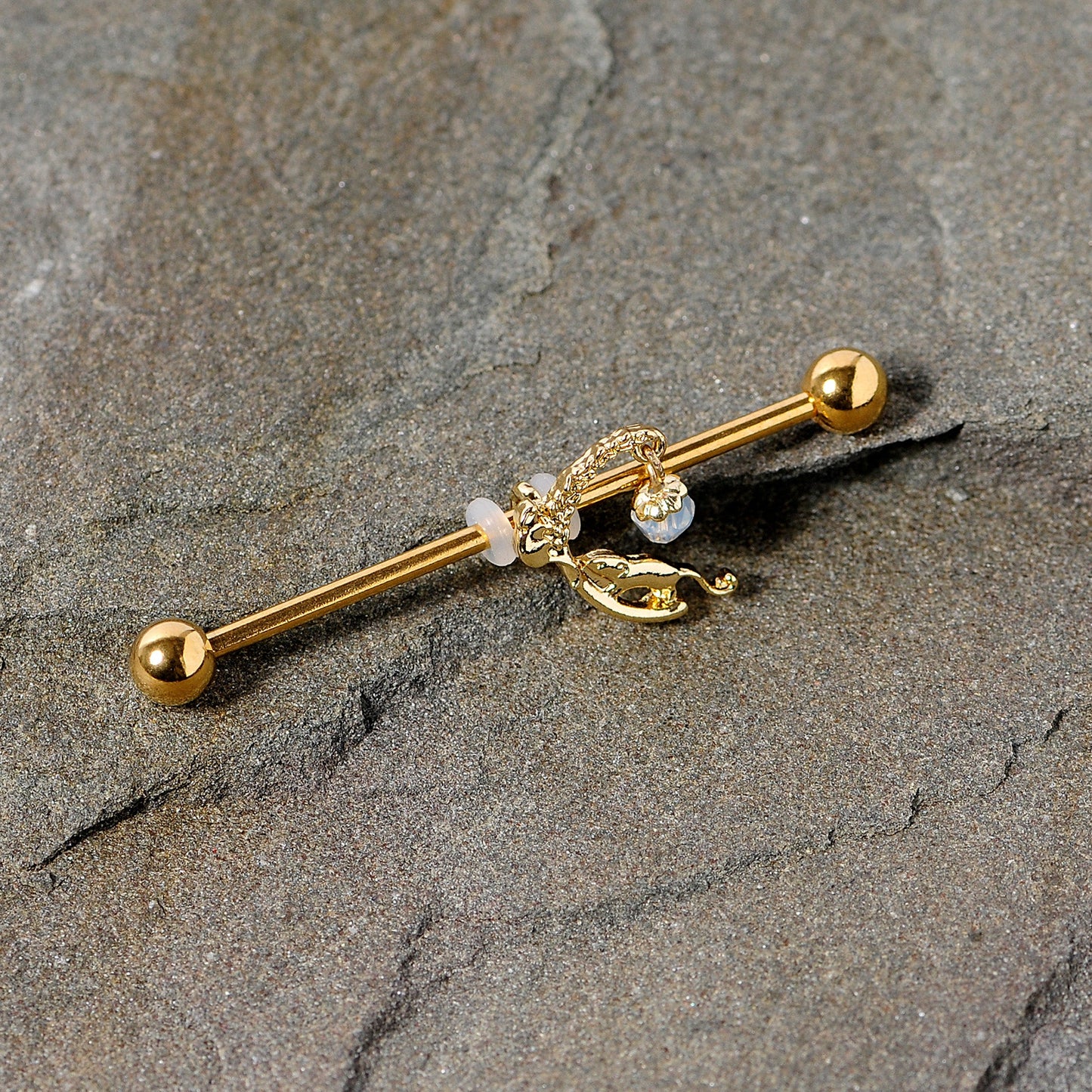 14 Gauge Clear Gem Gold Tone Mouse Moon Industrial Barbell 38mm