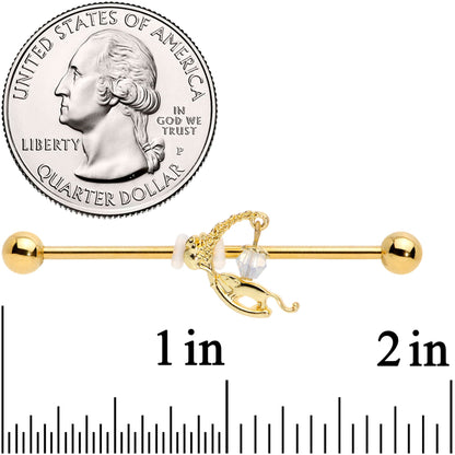 14 Gauge Clear Gem Gold Tone Mouse Moon Industrial Barbell 38mm