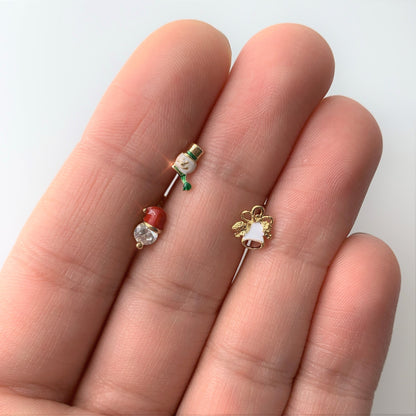 16 Gauge 5/16 Clear Gem Gold Tone Christmas Labret Monroe Tragus Set of 3