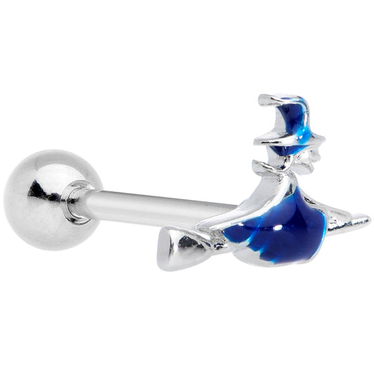 Blue Spooky Halloween Witch Barbell Tongue Ring