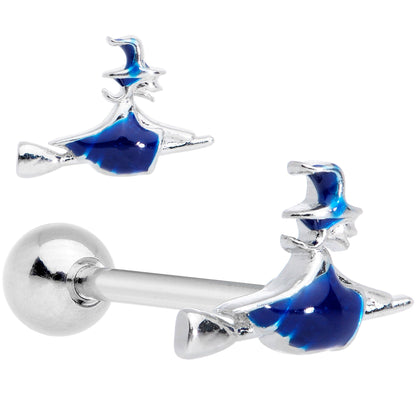 Blue Spooky Halloween Witch Barbell Tongue Ring