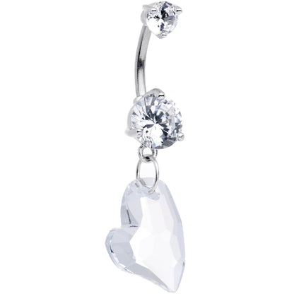 Clear Gem Stylized Heart Dangle Belly Ring