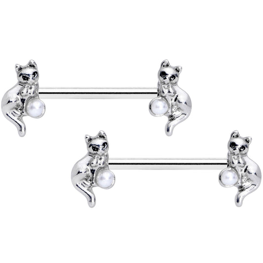 14 Gauge 9/16 Steel Ball Cat Barbell Nipple Ring Set