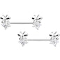 14 Gauge 5/8 Clear CZ Gem Butterfly Barbell Nipple Set