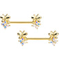 14 Gauge 5/8 Aurora CZ Gem Gold Tone Butterfly Barbell Nipple Set