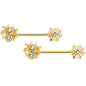 14 Gauge 5/8 Clear Gem Gold Tone Spider Web Barbell Nipple Ring Set