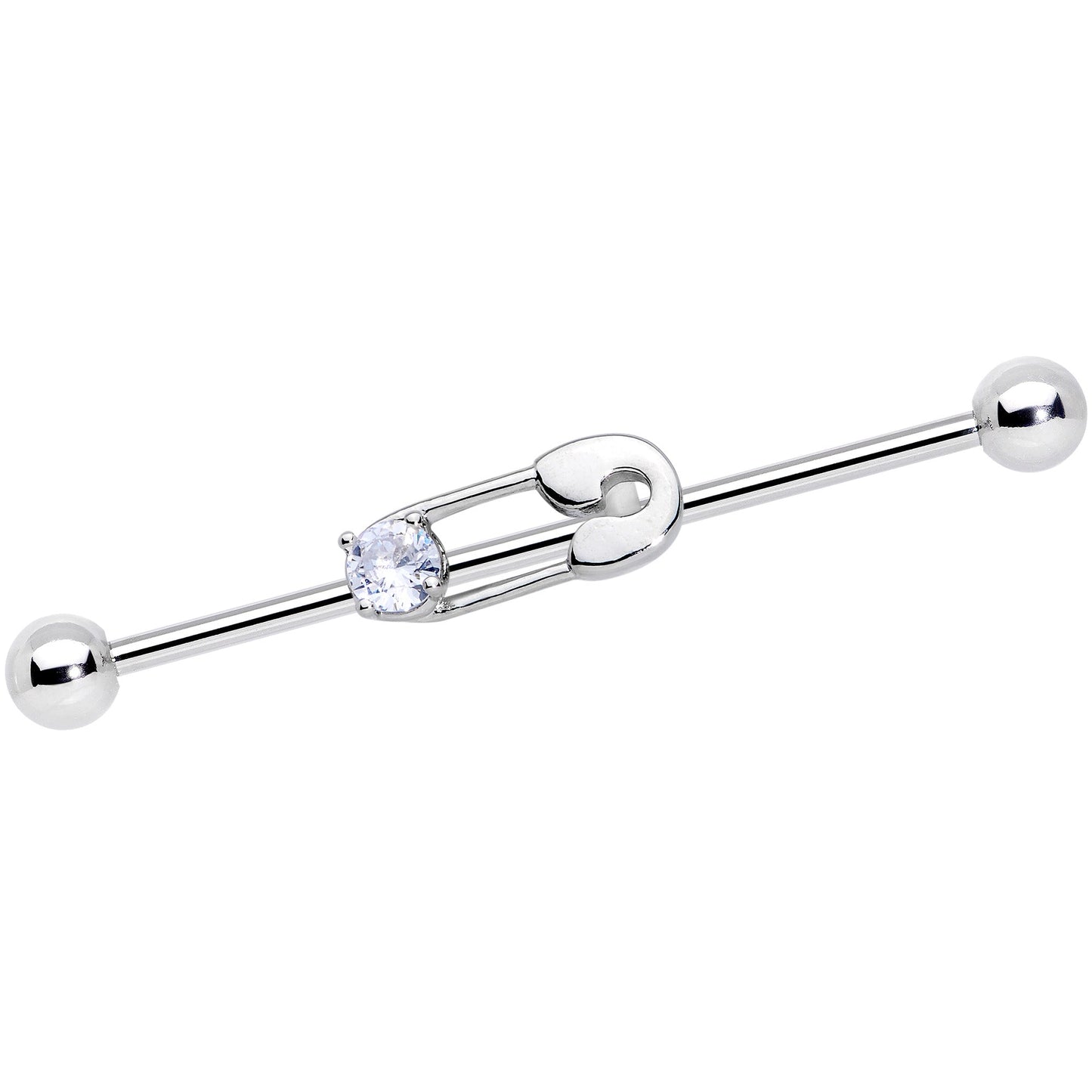 14 Gauge Clear CZ Gem Punk Safety Pin Industrial Barbell 38mm