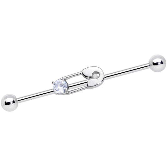 14 Gauge Clear CZ Gem Punk Safety Pin Industrial Barbell 38mm