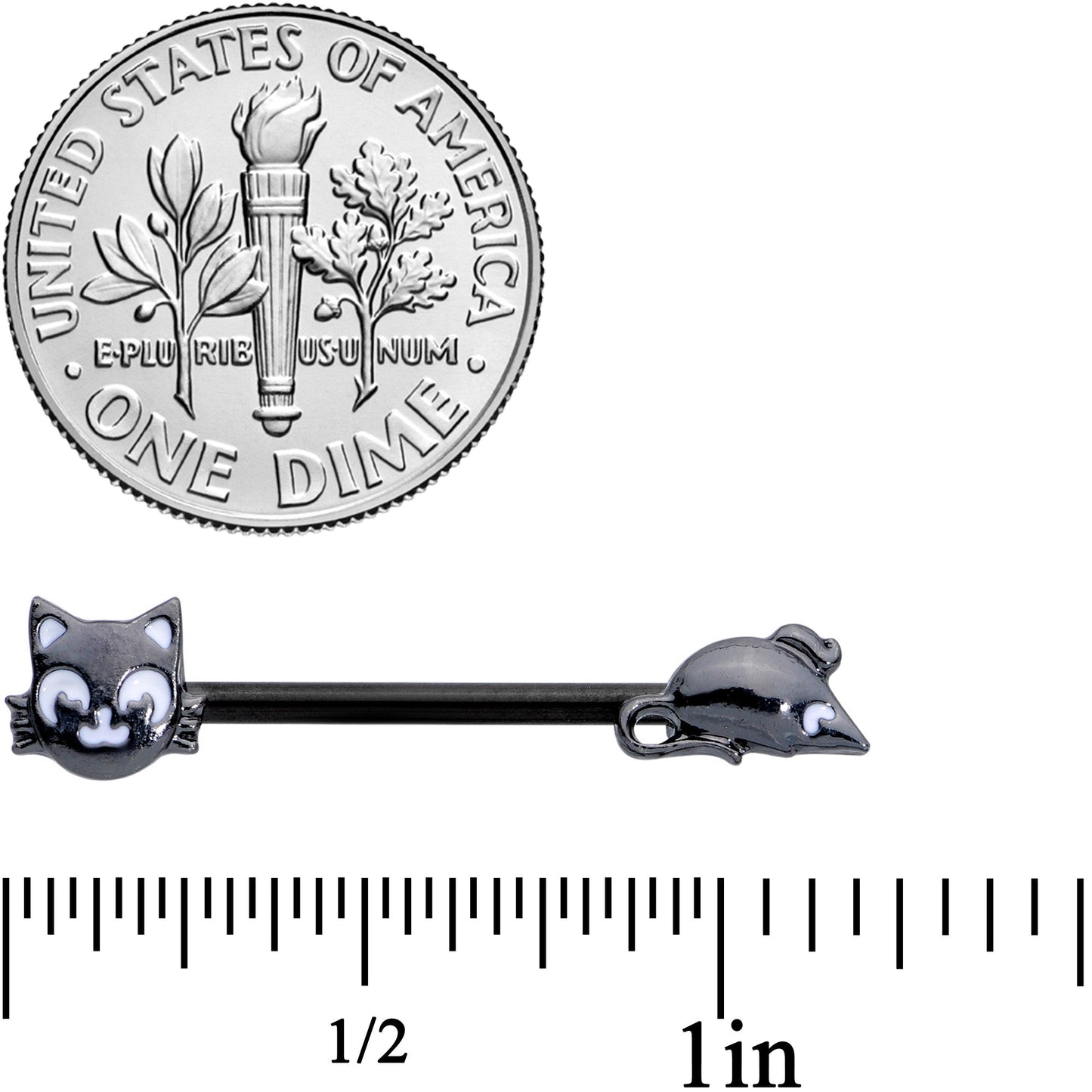 14 Gauge 9/16 Black Cat Mouse Halloween Barbell Nipple Ring Set