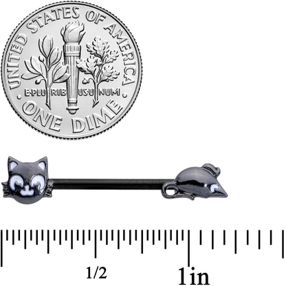 14 Gauge 9/16 Black Cat Mouse Halloween Barbell Nipple Ring Set