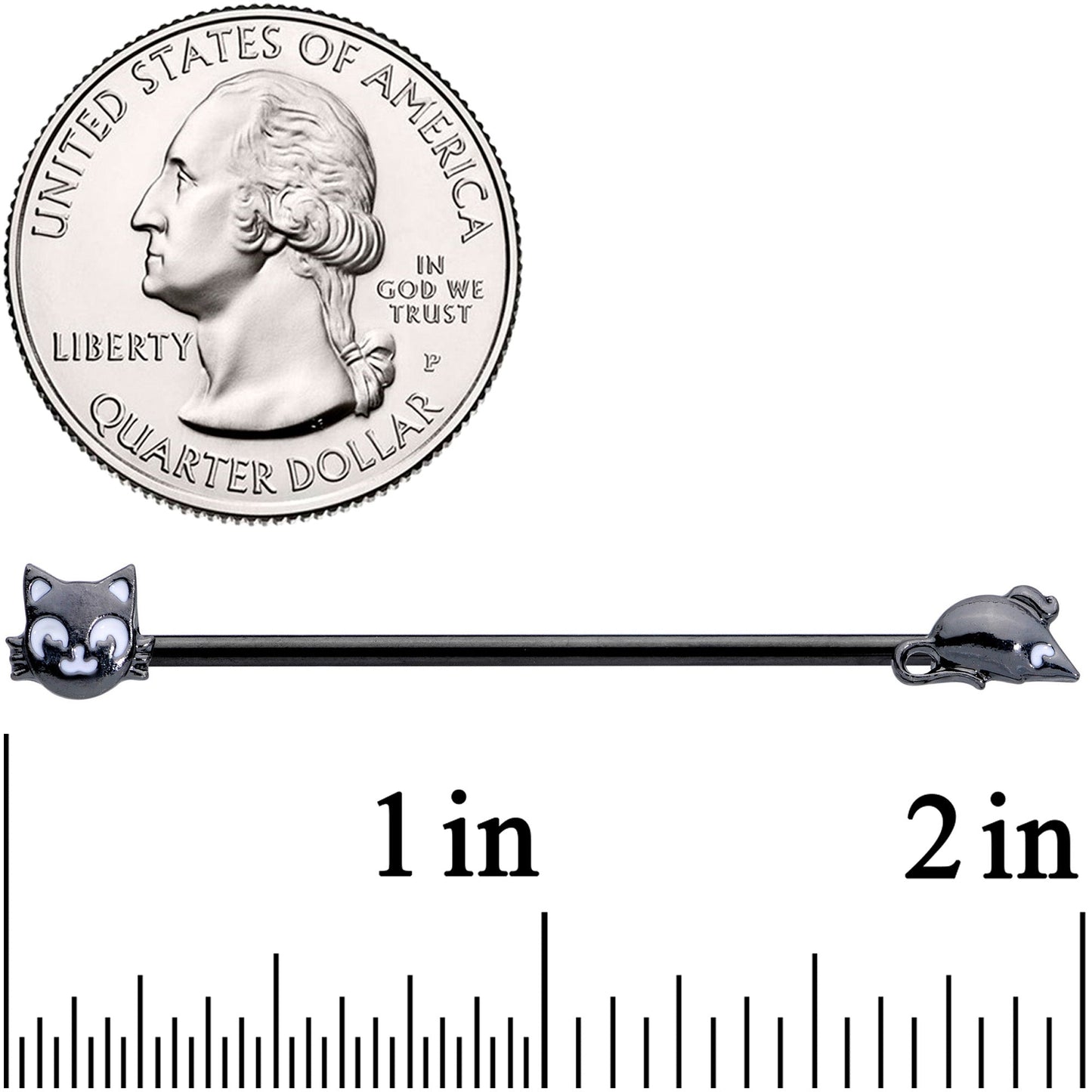 14 Gauge Black Cat Mouse Halloween Industrial Barbell 38mm