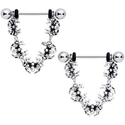 14 Gauge 9/16 Spiders Halloween Dangle Barbell Nipple Ring Set